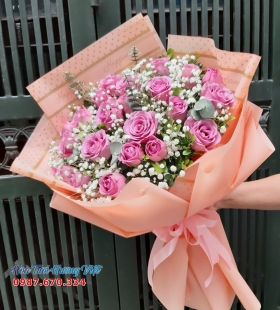 Bó hoa hồng phấn-HV05